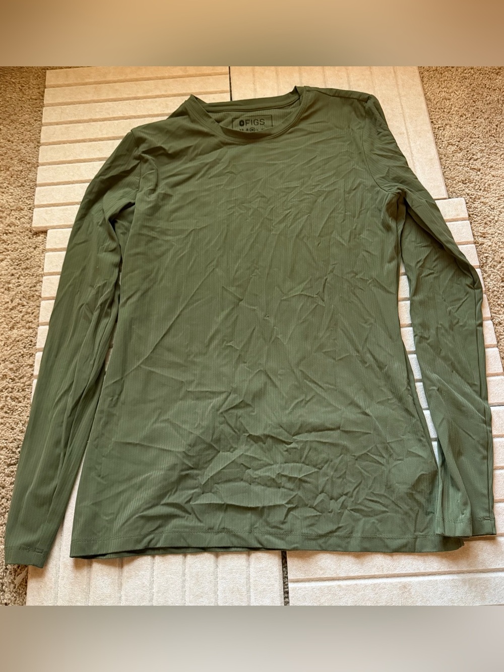 Figs Moss Ribbed Longsleeve Underscrub Size M